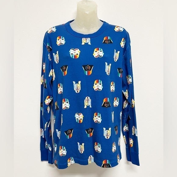 Hanna Andersson Star Wars Blue Multicolor Head Forever Long John Pajama Top Sz M - Picture 1 of 7